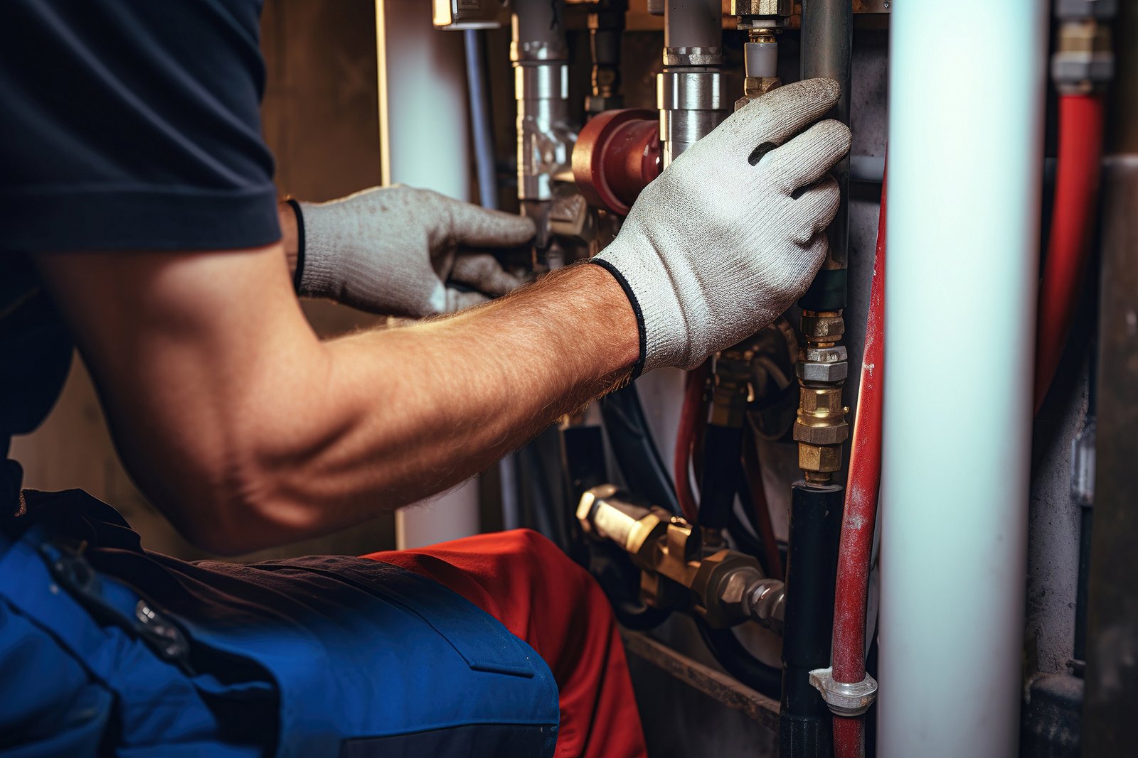 Plumber conducts an inspection and repairs the central heating system