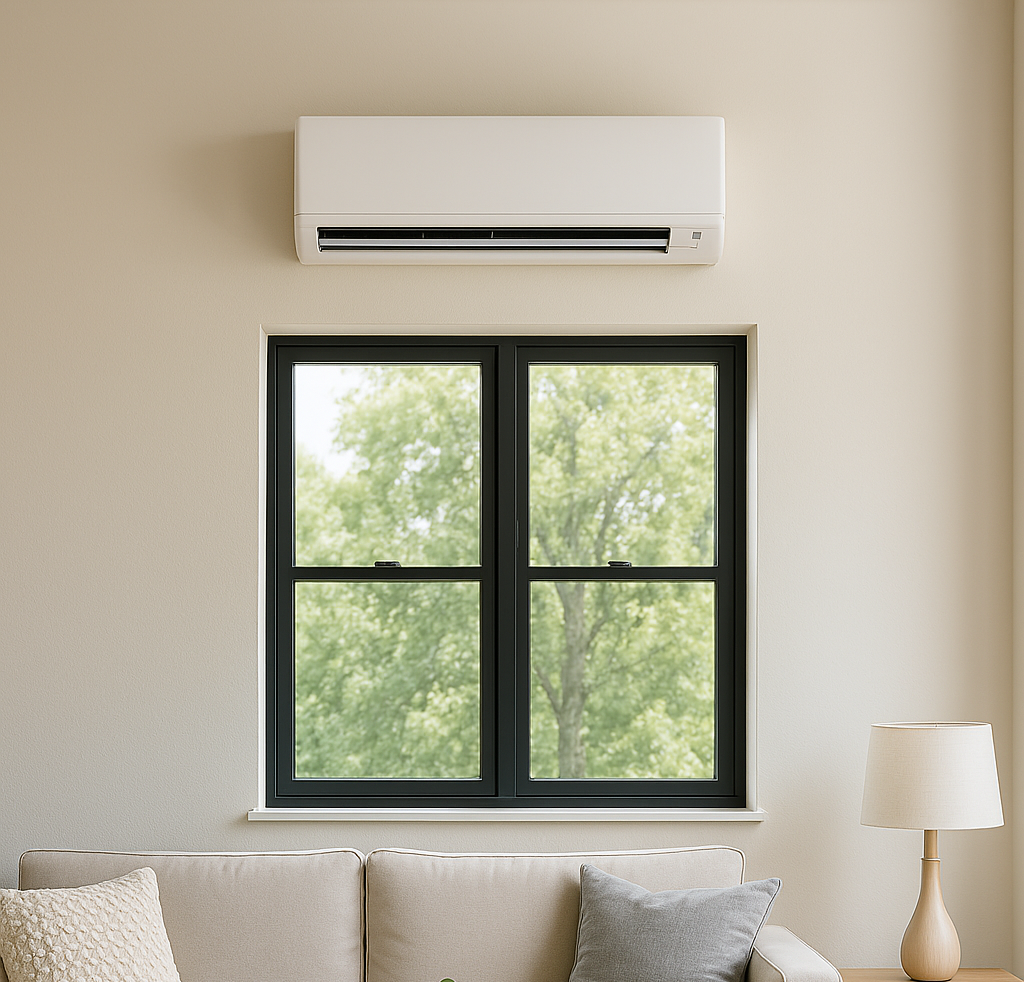 mini split ac unit on wall in living room